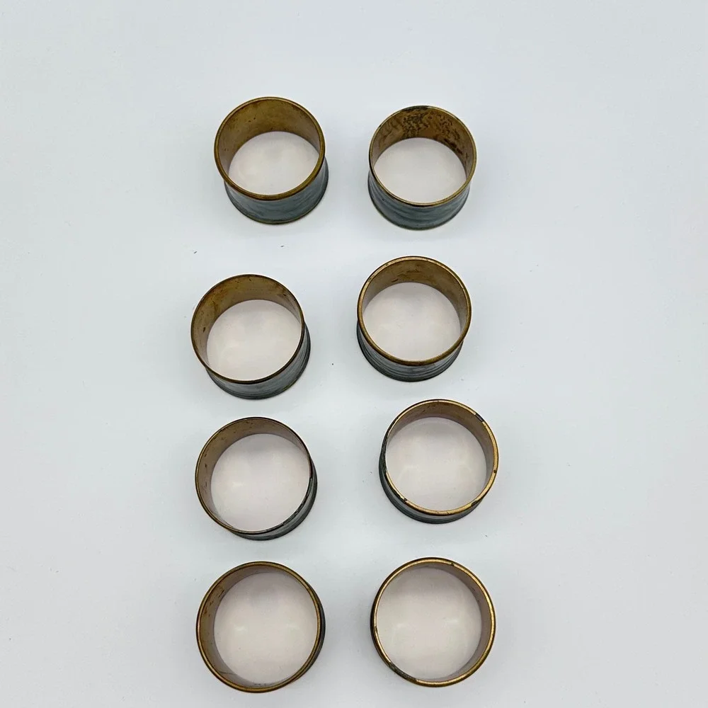 Vintage Napkin Rings Set of 8 Gray Enamel Brass Faux Pearlized Marbled